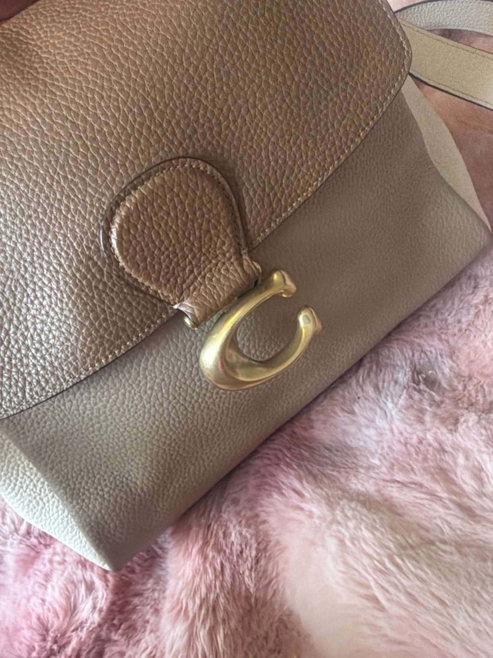 Coach Pebble Leather Crossbody in Taupe with Gold Hardware